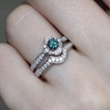 Photo of Salima 7/8 CT. T.W. Blue Diamond (Treated) Round Solitaire Bridal Set 10K White Gold [BR215W-B033]