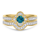 Photo of Salima 7/8 CT. T.W. Blue Diamond Round Solitaire Bridal Set 10K Yellow Solid Gold [BR215Y-B033]