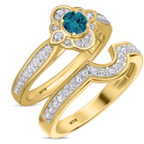 Photo of Salima 7/8 CT. T.W. Blue Diamond Round Solitaire Bridal Set 10K Yellow Solid Gold [BR215Y-B033]
