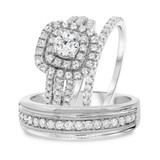 Photo of Julie 1 1/2 ct tw. Diamond Cushion Solitaire Trio Set 10K White Gold [BT684W-R029]