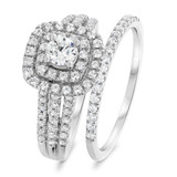 Photo of Julie 1 1/7 Carat T.W. Diamond Cushion Solitaire Bridal Set 10K White Gold [BR684W-R029]