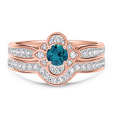 Photo of Salima 7/8 Carat T.W. Blue Diamond Round Solitaire Bridal Set 10K Rose Solid Gold [BR215R-B033]