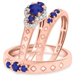 Photo of Azaleia 1 1/3 Carat T.W. Sapphire and Diamond Trio Matching Wedding Ring Set 10K Rose Gold [BT876R-C000]