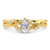 Photo of Zelda 1 3/8 ct tw. Lab Grown Diamond Pear Solitaire Bridal Set 14K Yellow Gold [BT5878YE-M070]