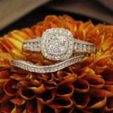 Photo of Daniel 3/4 CT. T.W. Diamond Cushion Cluster Bridal Set 10K Yellow Gold [BR855Y-C000]