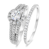 Photo of Betty 1 1/10 ct tw. Lab Grown Diamond Round Solitaire Bridal Set 14K White Gold [BR1622W-C000]
