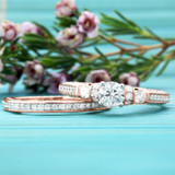 Photo of Cadence 1 1/4 ct tw. Lab Grown Diamond Round Solitaire Bridal Set 14K Rose Gold [BR1626R-C000]