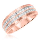 Photo of Tanner 1  ct tw. Lab Grown Round Solitaire Diamond Matching Trio Ring Set 10K Rose Gold [BT1630RM]