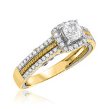 Photo of Rook 1 ct tw. Lab Grown Diamond Princess Solitaire Bridal Set 14K Yellow Gold [BT1435YE-K045]