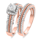 Photo of Rook 1 ct tw. Lab Grown Diamond Princess Solitaire Bridal Set 10K Rose Gold [BR1435R-K045]