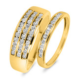 Photo of Encienda 7/8 ct tw. Diamond Wedding Band Set 10K Yellow Gold [WB500Y]