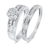Photo of Encienda 7/8 CT. T.W. Diamond Round Cluster Bridal Set 10K White Gold [BR500W-C000]