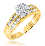 Photo of Encienda 7/8 CT. T.W. Diamond Round Cluster Bridal Set 14K Yellow Gold [BT500YE-C000]