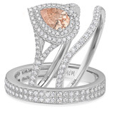 Photo of Chiffon 2 3/4 CT. T.W. Morganite and Diamond Trio Matching Wedding Ring Set 14K White Gold [BT5047W-C000]
