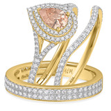 Photo of Chiffon 2 3/4 Carat T.W. Morganite and Diamond Trio Matching Wedding Ring Set 14K Yellow Gold [BT5047Y-C000]