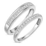 Photo of Clover 1/3 ct tw. Lab Grown Diamond His and Hers Matching Wedding Band Set 14K White Gold [WB1635W]