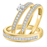 Photo of Clover 1 ct tw. Lab Grown Diamond Round Solitaire Trio Set 10K Yellow Gold [BT1635Y-C000]