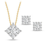 Photo of Cloey 3/4 ct tw. Lab Grown Princess Cluster Pendant Set 10K Yellow Gold
