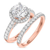 Photo of Evie 3 ct tw. Lab Grown Diamond Round Solitaire Bridal Set 14K Rose Gold [BR1673R-L195]