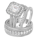 Photo of Eden 3 7/8 ct tw. Lab Grown Diamond Emerald Solitaire Trio Set 14K White Solid Gold [BT1664W-N195]