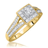 Photo of Skyler 7/8 ct tw. Diamond Princess Solitaire Engagement Ring 14K Yellow Gold [BT576YE-P023]