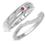 Photo of Kalina 1/5 Carat T.W. Ruby and Diamond Matching Wedding Band Set 14K White Gold [WB2066W]