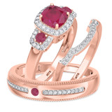 Photo of Kalina 1 3/4 CT. T.W. Ruby and Diamond Trio Matching Wedding Ring Set 14K Rose Gold [BT2066R-C000]