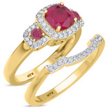 Photo of Kalina 1 1/2 CT. T.W. Ruby and Diamond Matching Bridal Ring Set 10K Yellow Gold [BR2066Y-C000]