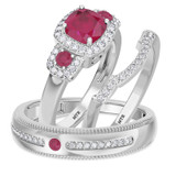 Photo of Kalina 1 3/4 Carat T.W. Ruby and Diamond Trio Matching Wedding Ring Set 14K White Gold [BT2066W-C000]