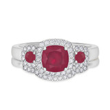Photo of Kalina 1 1/2 CT. T.W. Ruby and Diamond Matching Bridal Ring Set 10K White Gold [BR2066W-C000]