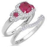 Photo of Kalina 1 1/2 CT. T.W. Ruby and Diamond Matching Bridal Ring Set 10K White Gold [BR2066W-C000]