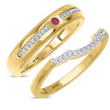 Photo of Kalina 1/5 Carat T.W. Ruby and Diamond Matching Wedding Band Set 10K Yellow Gold [WB2066Y]
