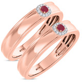 Photo of Delphine 1/5 CT. T.W. Ruby and Diamond Matching Wedding Band Set 14K Rose Gold [WM2080R]