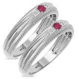 Photo of Magnol 1/4 CT. T.W. Ruby and Diamond Matching Wedding Band Set 14K White Gold [WM2086W]