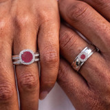 Photo of Delphine 1 1/2 CT. T.W. Ruby and Diamond Trio Matching Wedding Ring Set 14K White Gold [BT2080W-C000]