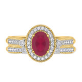 Photo of Magnol 1 CT. T.W. Ruby and Diamond Matching Bridal Ring Set 10K Yellow Gold [BR2086Y-C000]