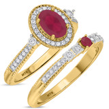 Photo of Magnol 1 CT. T.W. Ruby and Diamond Matching Bridal Ring Set 10K Yellow Gold [BR2086Y-C000]