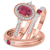 Photo of Magnol 1 1/10 CT. T.W. Ruby and Diamond Trio Matching Wedding Ring Set 10K Rose Gold [BT2086R-C000]