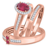 Photo of Chrisoula 1 CT. T.W. Ruby and Diamond Trio Matching Wedding Ring Set 14K Rose Gold [BT2082R-C000]