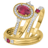 Photo of Magnol 1 1/10 Carat T.W. Ruby and Diamond Trio Matching Wedding Ring Set 14K Yellow Gold [BT2086Y-C000]