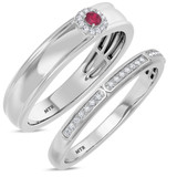 Photo of Delphine 1/3 CT. T.W. Ruby and Diamond Matching Wedding Band Set 10K White Gold [WB2080W]