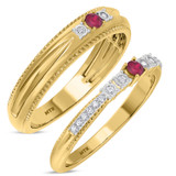 Photo of Magnol 1/3 Carat T.W. Ruby and Diamond Matching Wedding Band Set 10K Yellow Gold [WB2086Y]