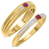 Photo of Magnol 1/3 Carat T.W. Ruby and Diamond Matching Wedding Band Set 10K Yellow Gold [WB2086Y]