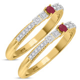 Photo of Magnol 1/3 CT. T.W. Ruby and Diamond Same Sex Ladies Band Set 10K Yellow Gold [WL2086Y]
