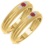 Photo of Magnol 1/4 Carat T.W. Ruby and Diamond Matching Wedding Band Set 10K Yellow Gold [WM2086Y]