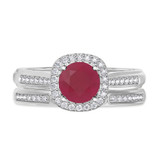 Photo of Delphine 1 3/8 CT. T.W. Ruby and Diamond Matching Bridal Ring Set 14K White Gold [BR2080W-C000]