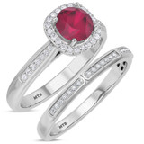 Photo of Delphine 1 3/8 CT. T.W. Ruby and Diamond Matching Bridal Ring Set 14K White Gold [BR2080W-C000]