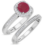 Photo of Delphine 1 3/8 CT. T.W. Ruby and Diamond Matching Bridal Ring Set 14K White Gold [BR2080W-C000]