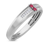 Photo of Chrisoula 1/8 CT. T.W. Ruby and Diamond Mens Wedding Band 14K White Gold [BT2082WM]