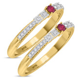 Photo of Magnol 1/3 Carat T.W. Ruby and Diamond Same Sex Ladies Band Set 14K Yellow Gold [WL2086Y]